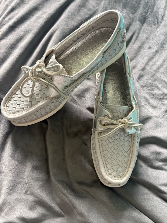 Sperry Shoes - Sperry Silver & Grey Woven Leather Boat Shoes